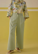 A Model Wearing Organic Cotton Double gauge Embrace Joy Organic Cotton Trousers , curated by Only Ethikal